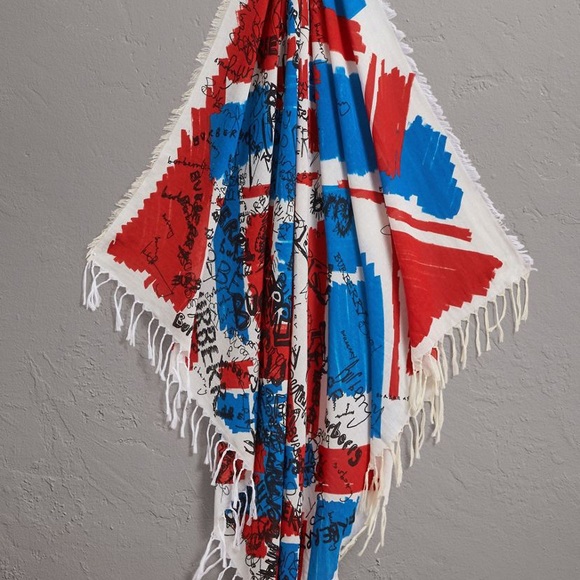 Burberry Doodle Print Silk Cotton Scarf - Picture 3 of 4